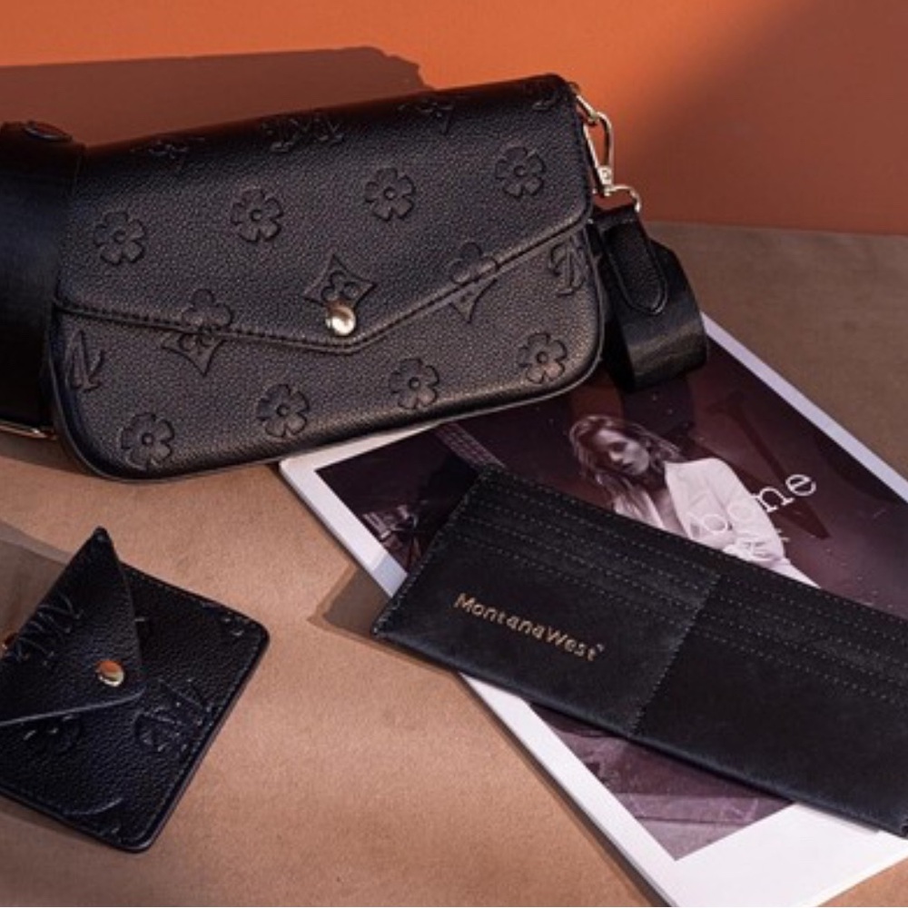 Montana West Black Floral Embossed Set
